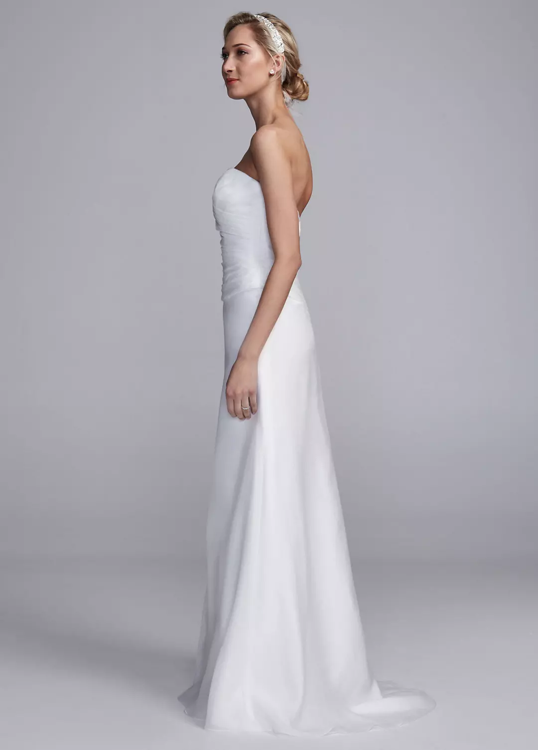 Strapless Satin Sheath Gown with Side Drape Image 3