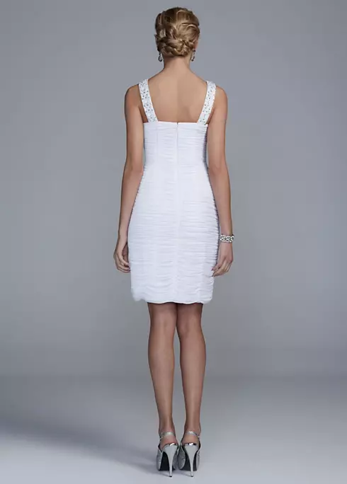 Short Allover Ruched Dress with Beaded Neckline Image 2