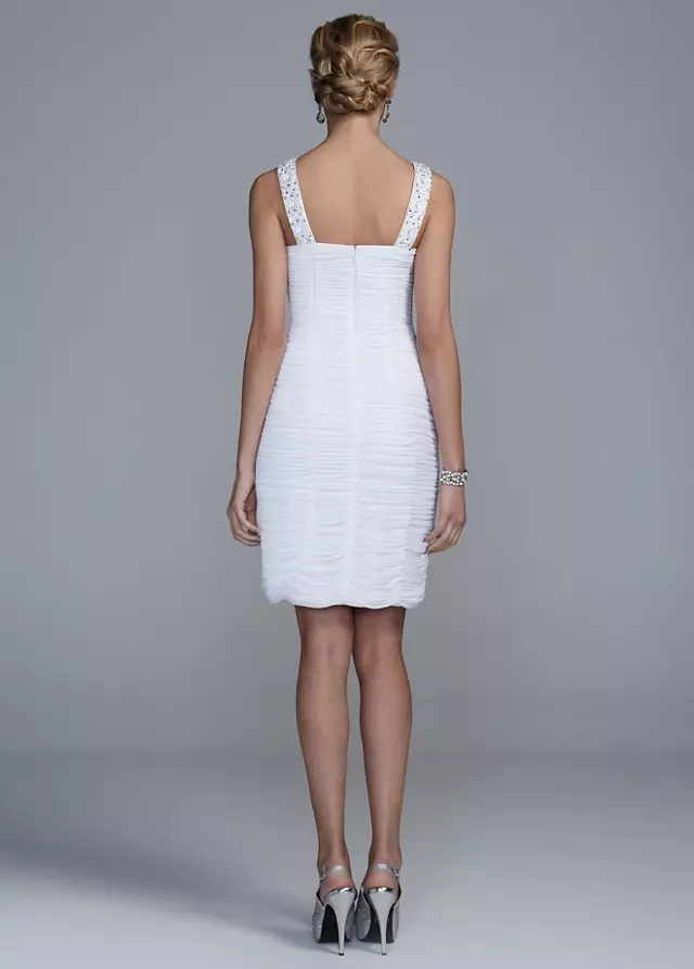 Short Allover Ruched Dress with Beaded Neckline Image 2