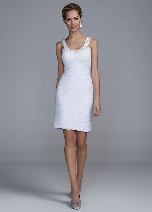 Short Allover Ruched Dress with Beaded Neckline Image 1