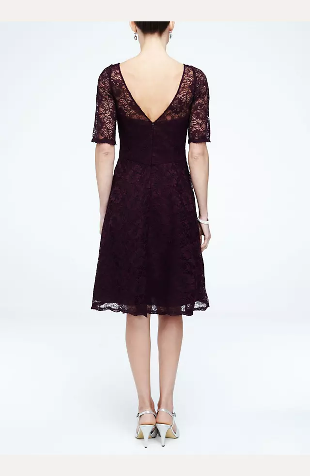 Short Lace Dress with Illusion Neck and Sleeves Image 2