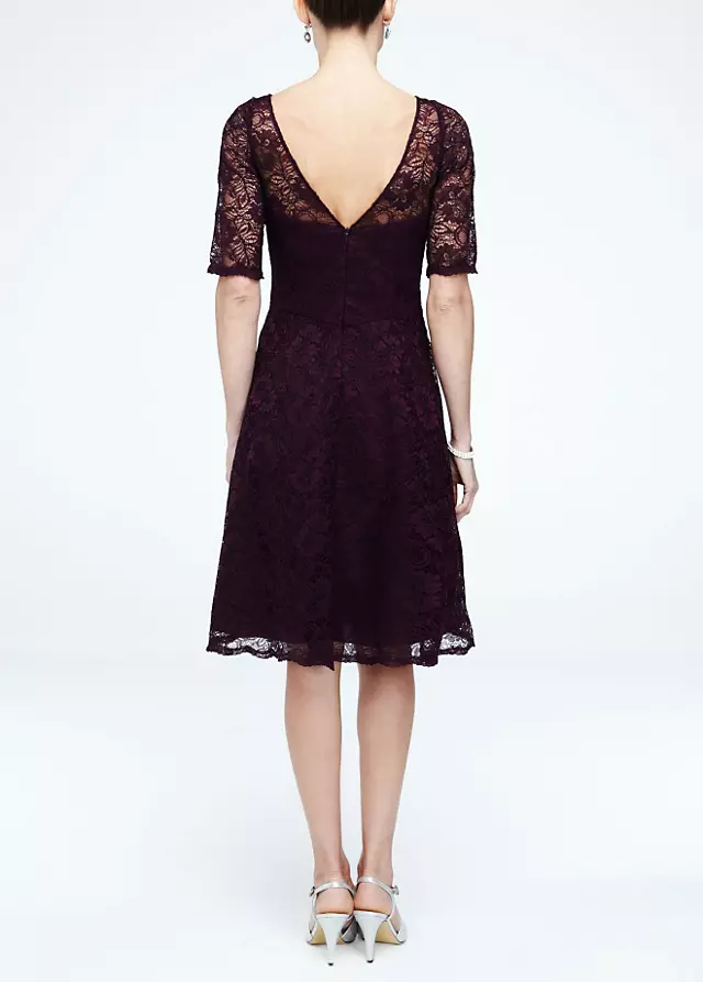 Short Lace Dress with Illusion Neck and Sleeves Image 2