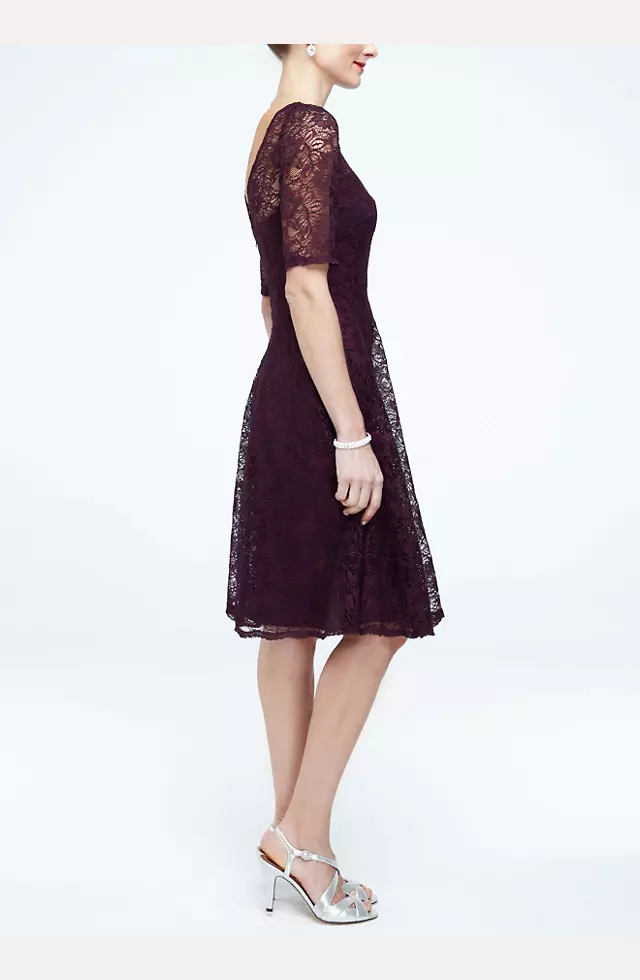 Short Lace Dress with Illusion Neck and Sleeves Image 3