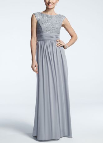 Long Cap Sleeve Dress with Lace Bodice | David's Bridal