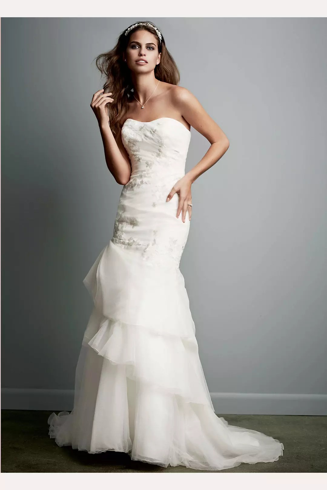 Organza Trumpet Gown with Floral Detail Image
