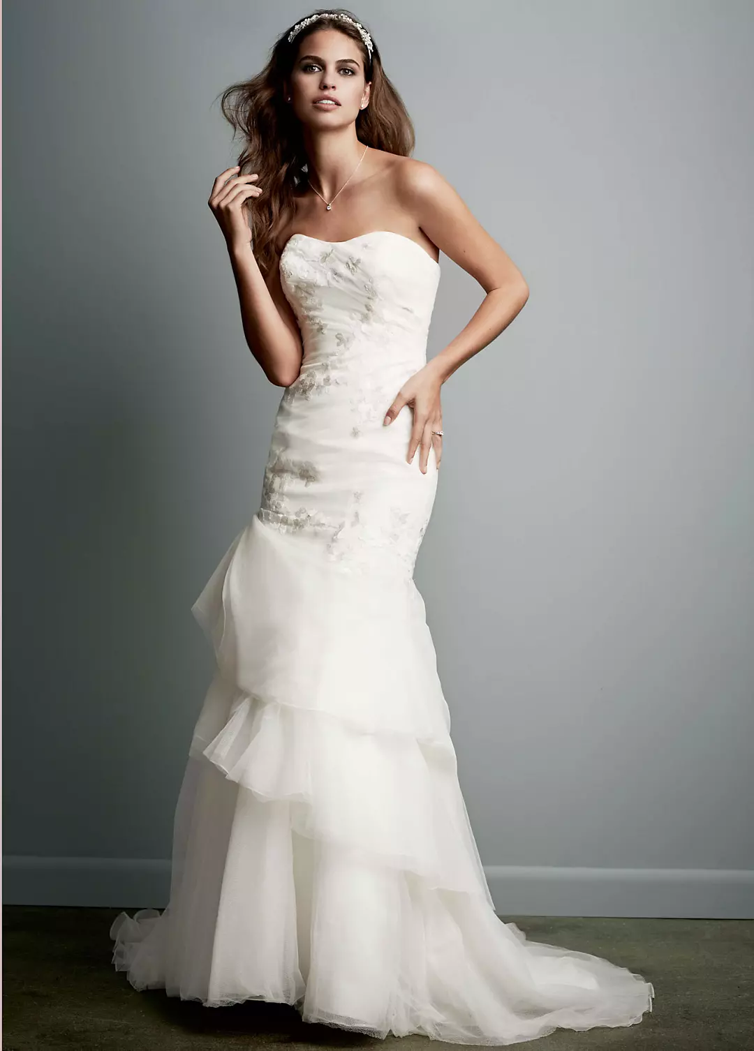 Organza Trumpet Gown with Floral Detail Image