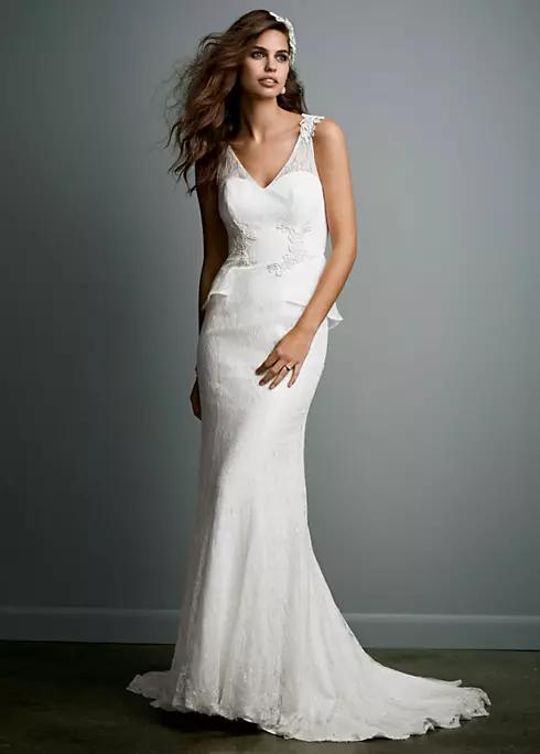 Sheath Lace Gown with V Neck and Illusion Back Image 1