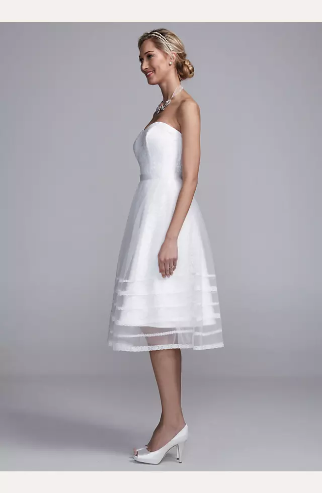 As-Is A-Line Tea Length Tulle and Lace Gown  Image 4