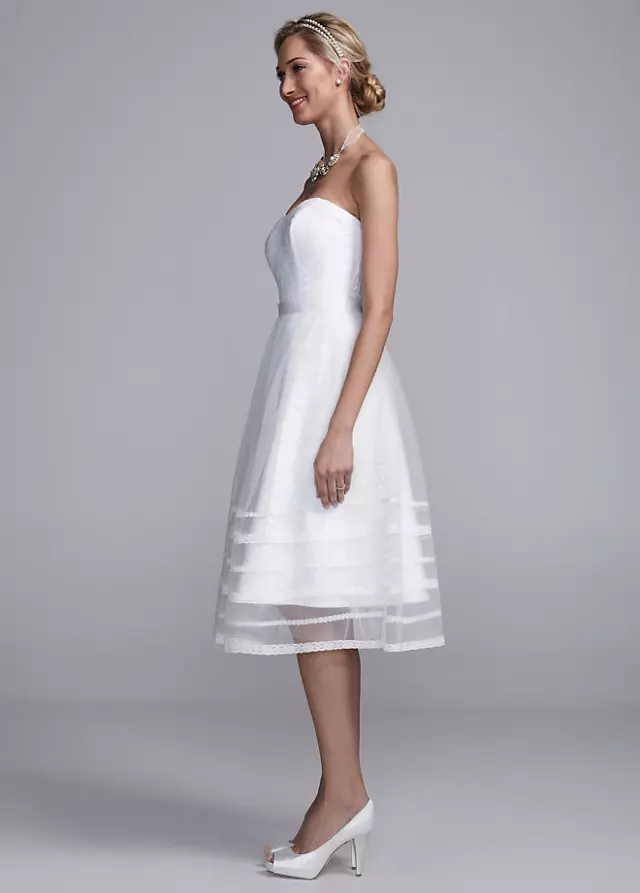 As-Is A-Line Tea Length Tulle and Lace Gown  Image 4