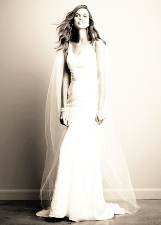Chiffon Wedding Gown with Ruffle Detail and Lace | David's Bridal