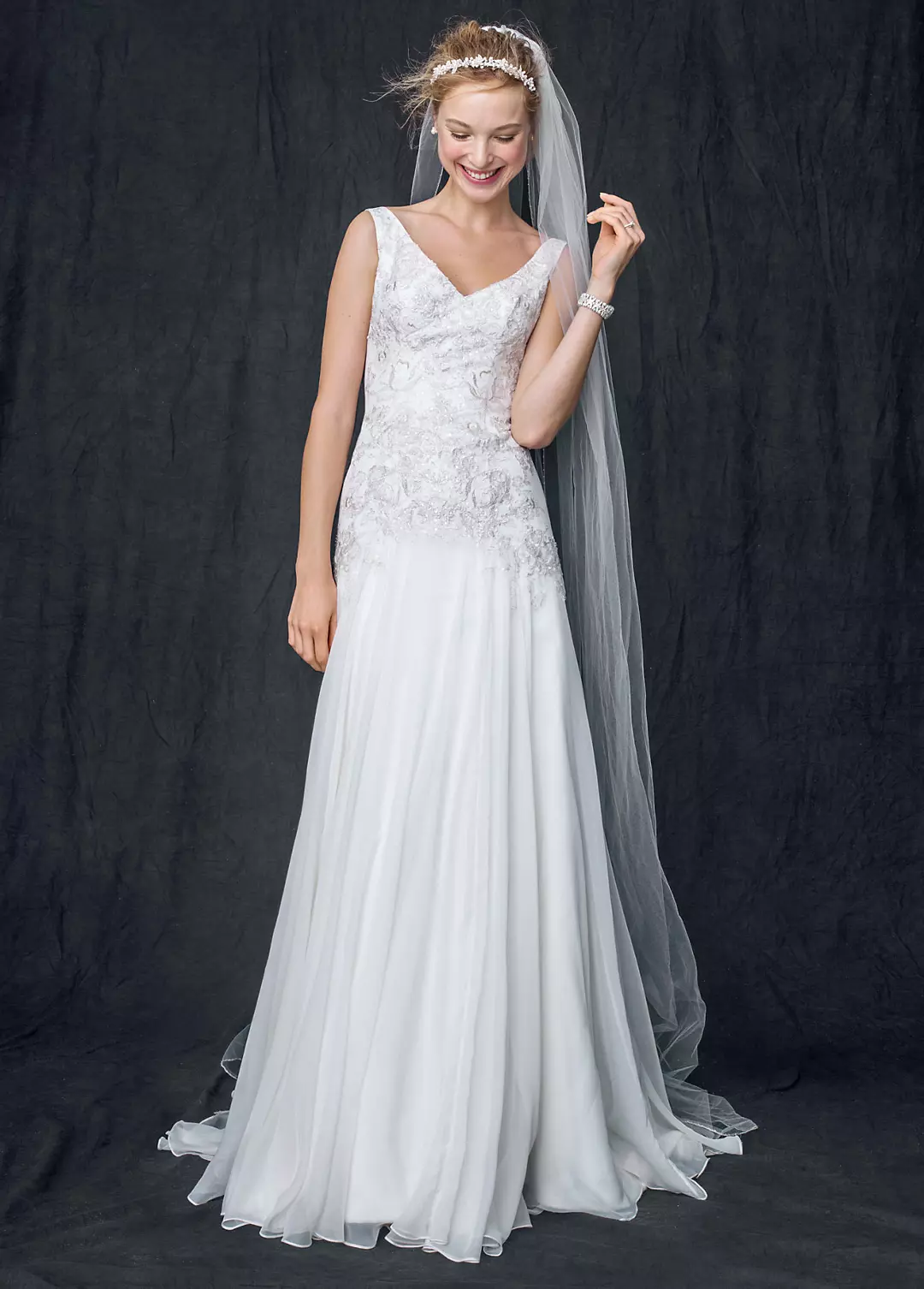 Chiffon A Line Gown with Beaded Bodice Image
