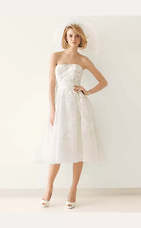 As-Is Tea Length Wedding Dress with Diagonal Bands Image 1