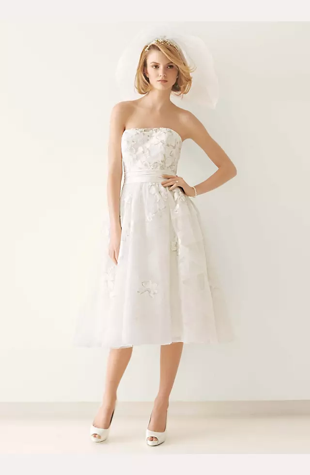 As-Is Tea Length Wedding Dress with Diagonal Bands Image