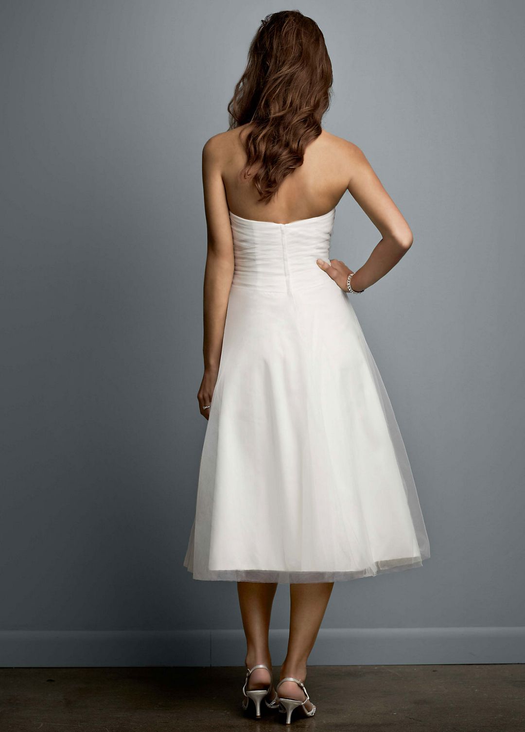 Tea-Length Strapless Tulle Gown with Floral Sash Image 4