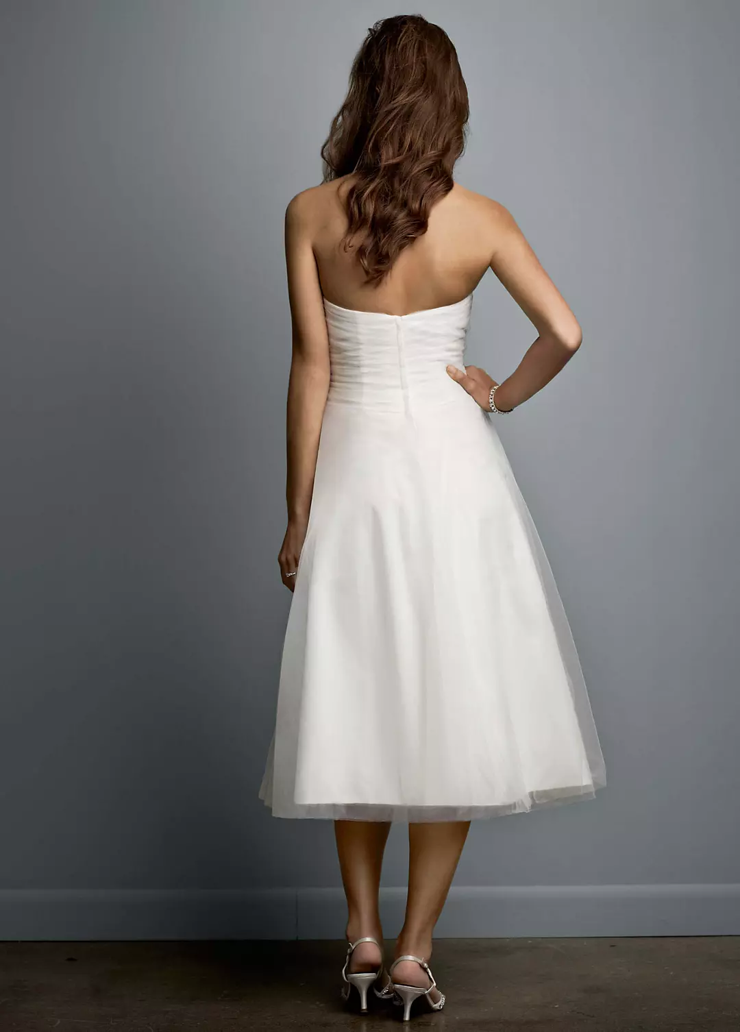 Tea-Length Strapless Tulle Gown with Floral Sash Image 2