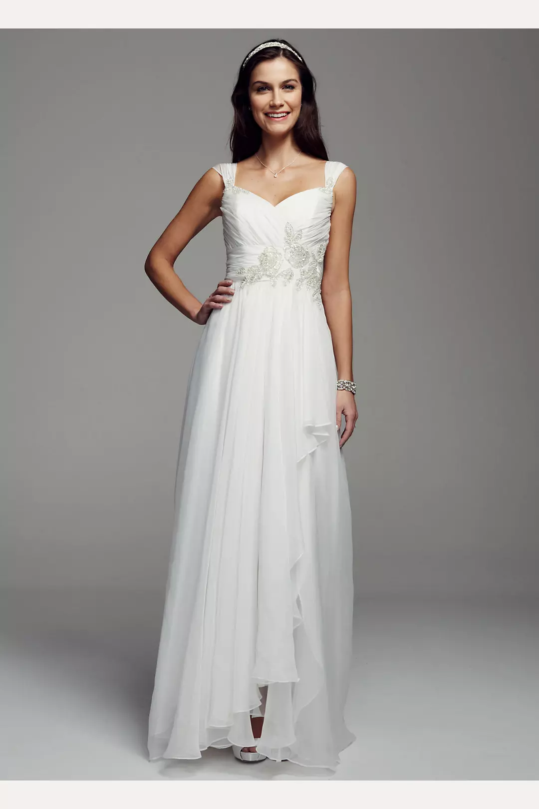 As-Is Cap Sleeve Chiffon A-line Beaded Gown Image