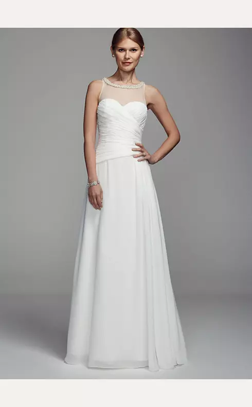Long Chiffon Tank Gown with Illusion Neckline Image 1