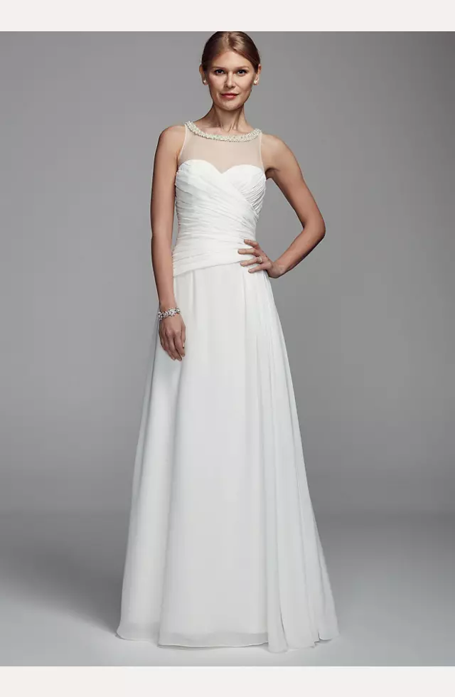 Long Chiffon Tank Gown with Illusion Neckline Image