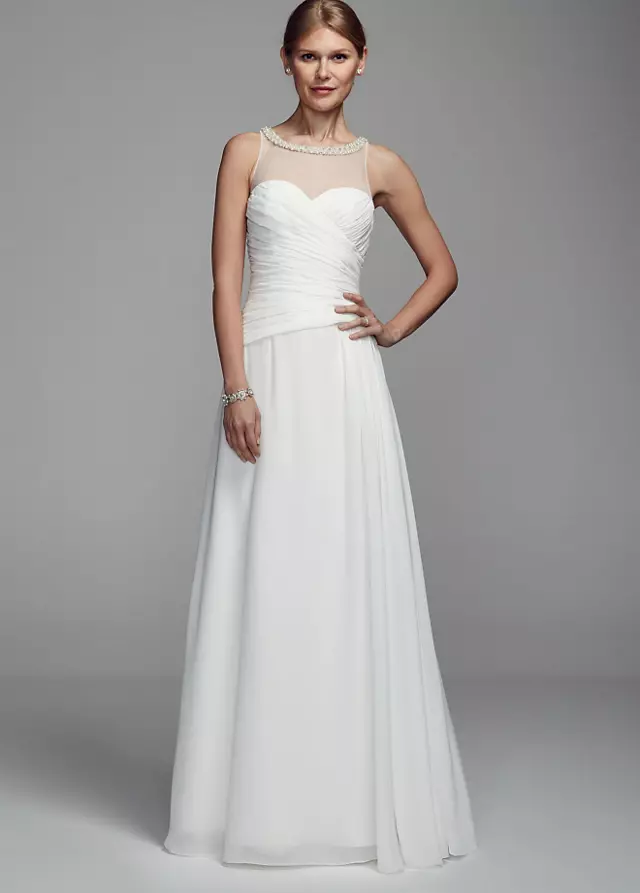 Long Chiffon Tank Gown with Illusion Neckline Image