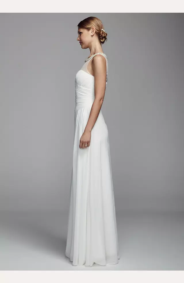 Long Chiffon Tank Gown with Illusion Neckline Image 3