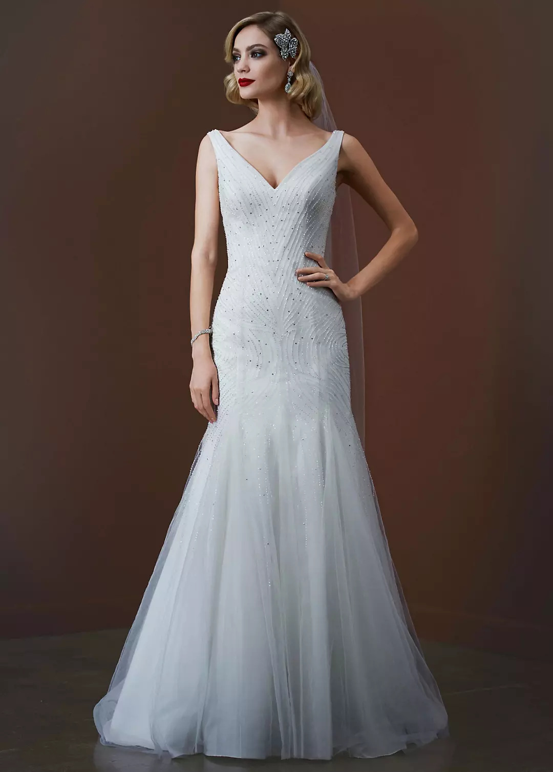 Tulle Tank Gown with Deep V Neckline Image