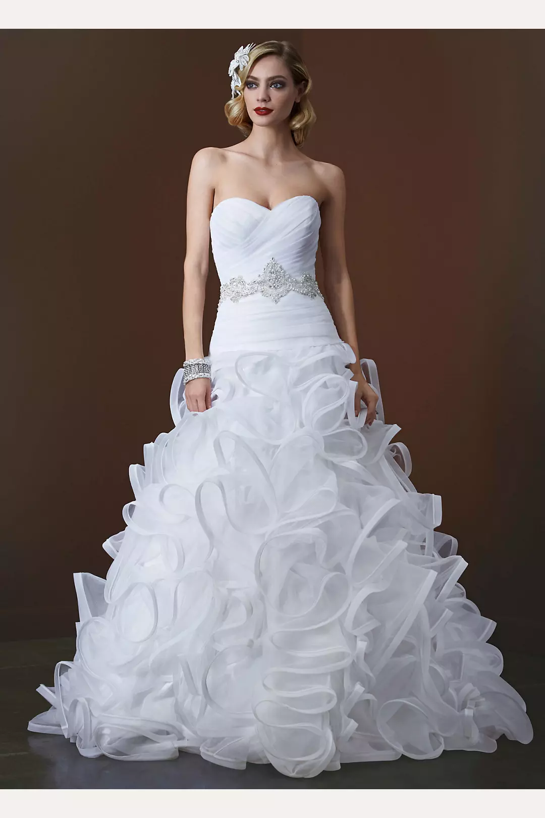 Ball Gown with Embellished Waist and Ruffled Skirt Image