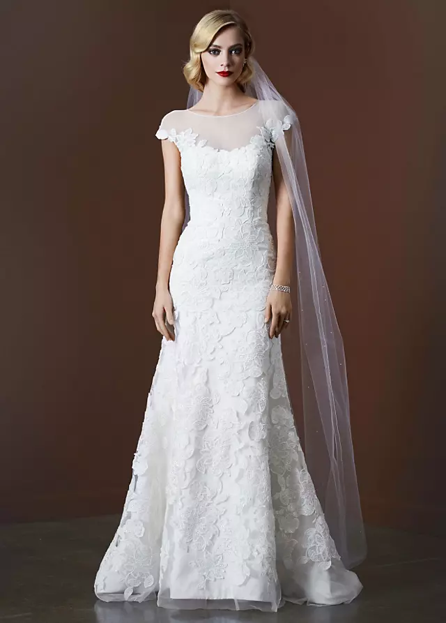 Tulle Trumpet Wedding Gown with Illusion Neckline Image