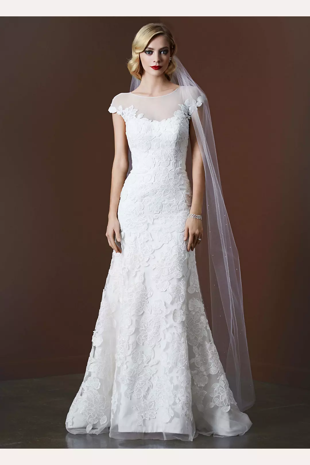 Tulle Trumpet Wedding Gown with Illusion Neckline Image