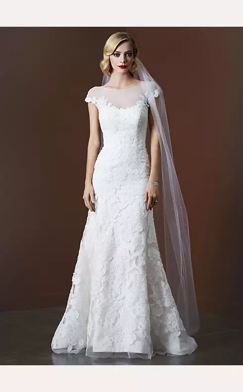 Tulle Trumpet Wedding Gown with Illusion Neckline Image 1