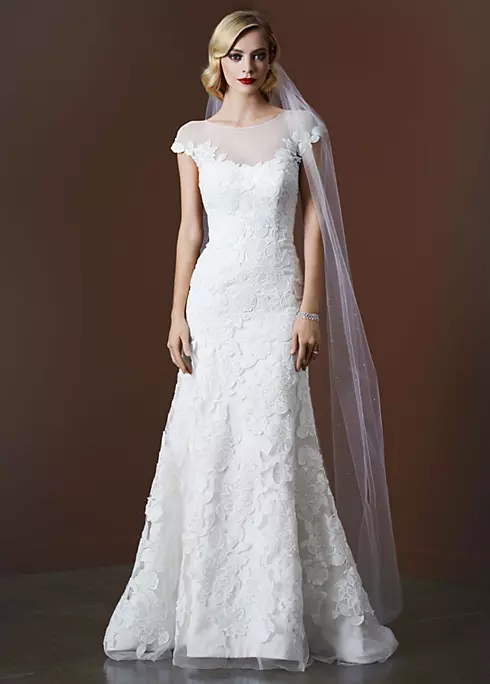 Tulle Trumpet Wedding Gown with Illusion Neckline Image 1