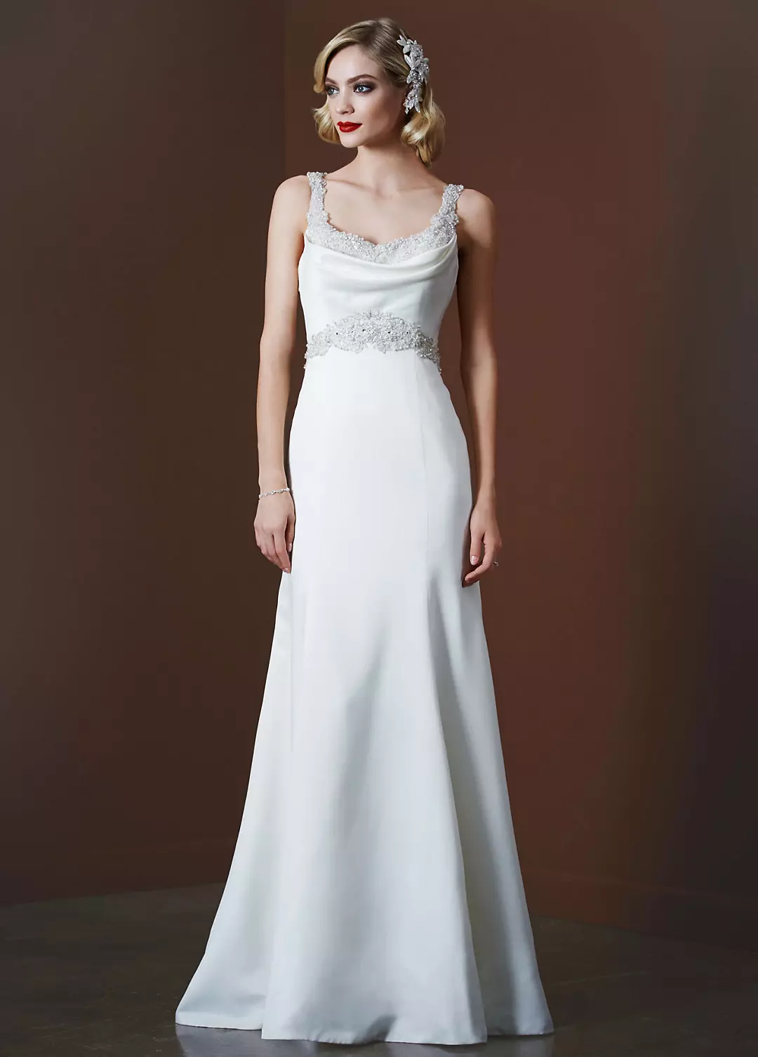Satin Dress with Beaded Waist and Illusion Back Image