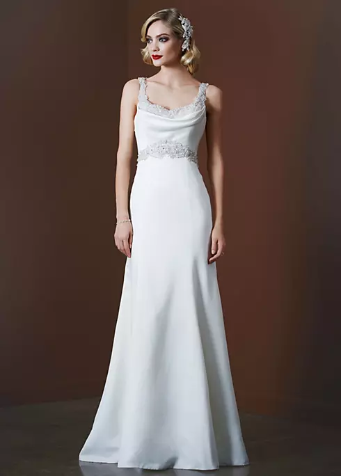 Satin Dress with Beaded Waist and Illusion Back Image 1