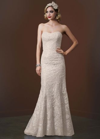 Strapless Trumpet Sequin Gown with Gold Lace | David's Bridal