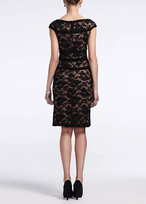 Cap Sleeve Short Lace Dress with Banded Detail Image 2