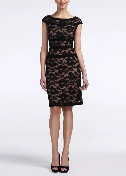 Cap Sleeve Short Lace Dress with Banded Detail Image 1