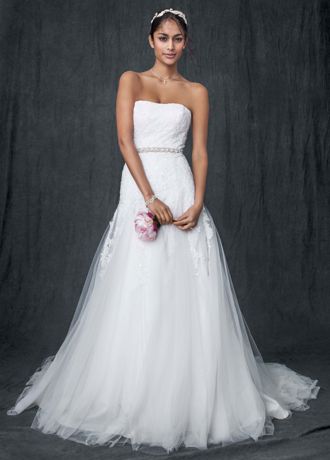 Strapless Tulle A-line Gown with Beaded Appliques