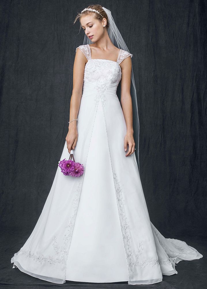 David's Bridal Wedding Dress Petite A-line with Chiffon Split Front ...