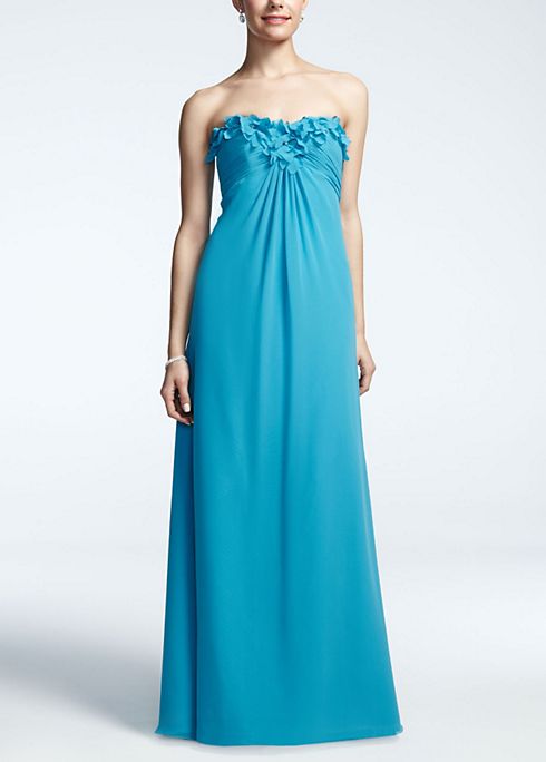 Strapless Long Chiffon Dress with Flower Detail Image 1