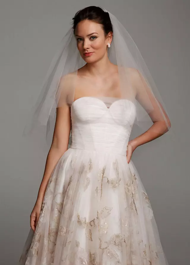 Mid Length Veil with Large Flower Appliques Image