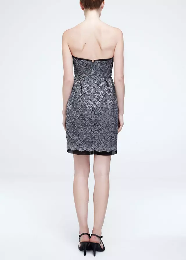 Short Strapless Contrast Corded Lace Dress Image 4