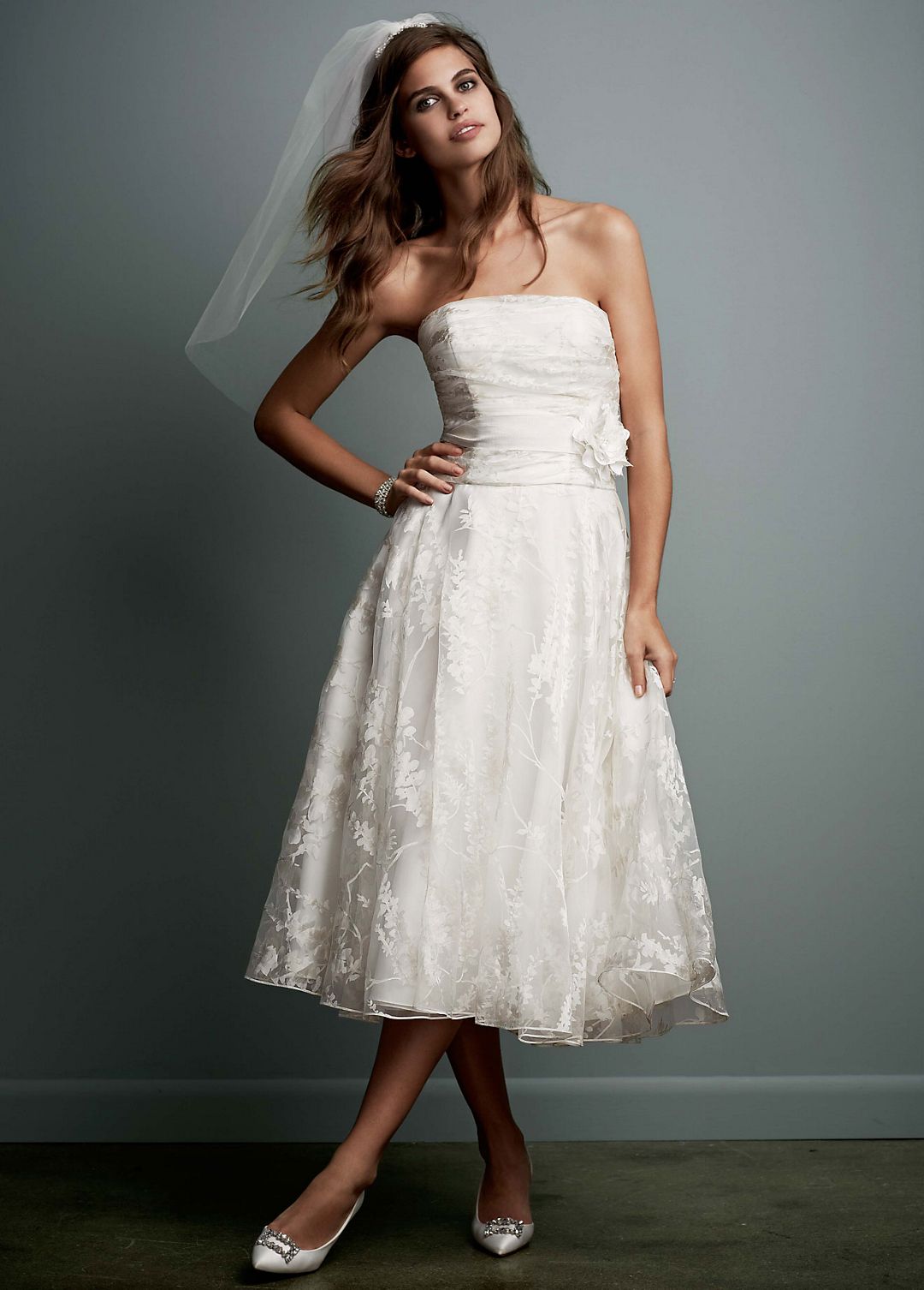 Short Printed Organza Gown with Floral Sash Image