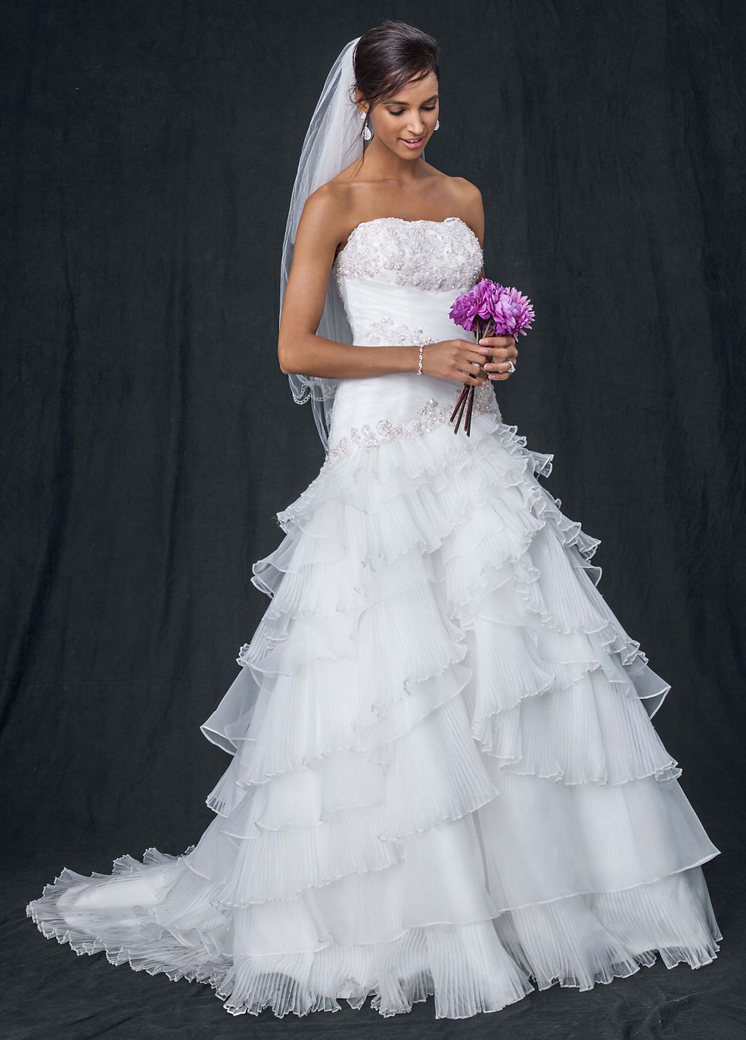 Pleated Ball Gown with Lace-Up Back Image 1
