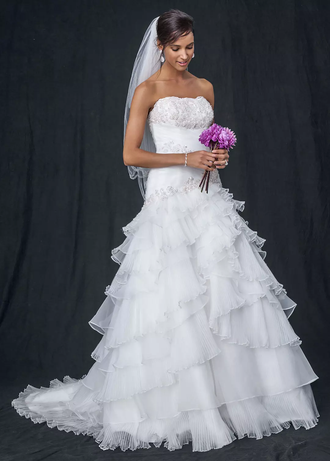 Pleated Ball Gown with Lace-Up Back Image