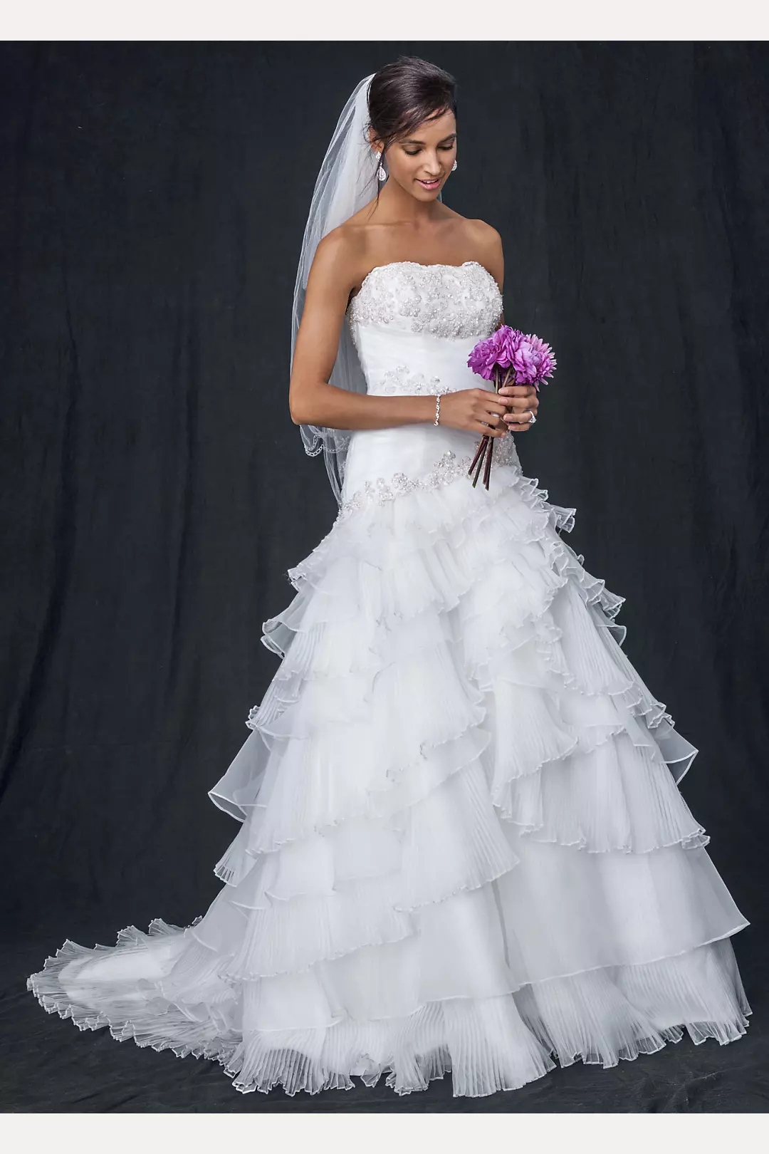Pleated Wedding Dress with Tiers and Lace-Up Back  Image