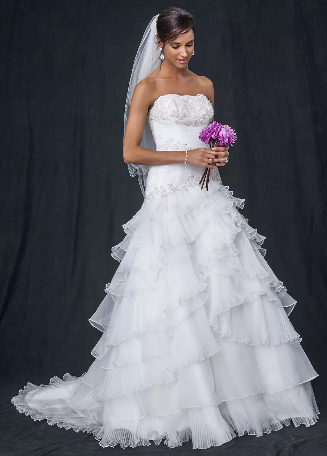 Pleated Wedding Dress with Tiers and Lace-Up Back  Image