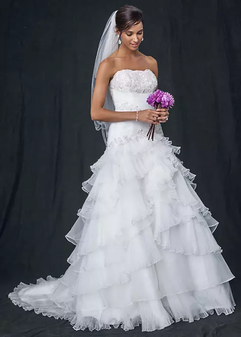 Pleated Wedding Dress with Tiers and Lace-Up Back  Image 1
