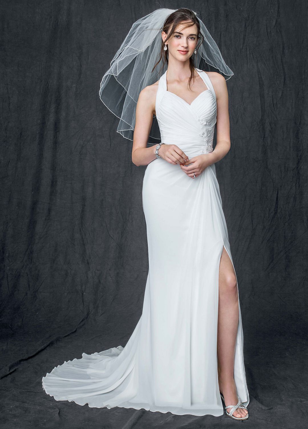 As Is Chiffon Gown with Slit and Halter Tie Back Image 1