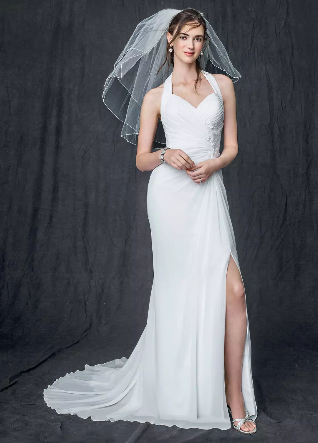 Chiffon Gown with High Slit and Halter Tie Back Image