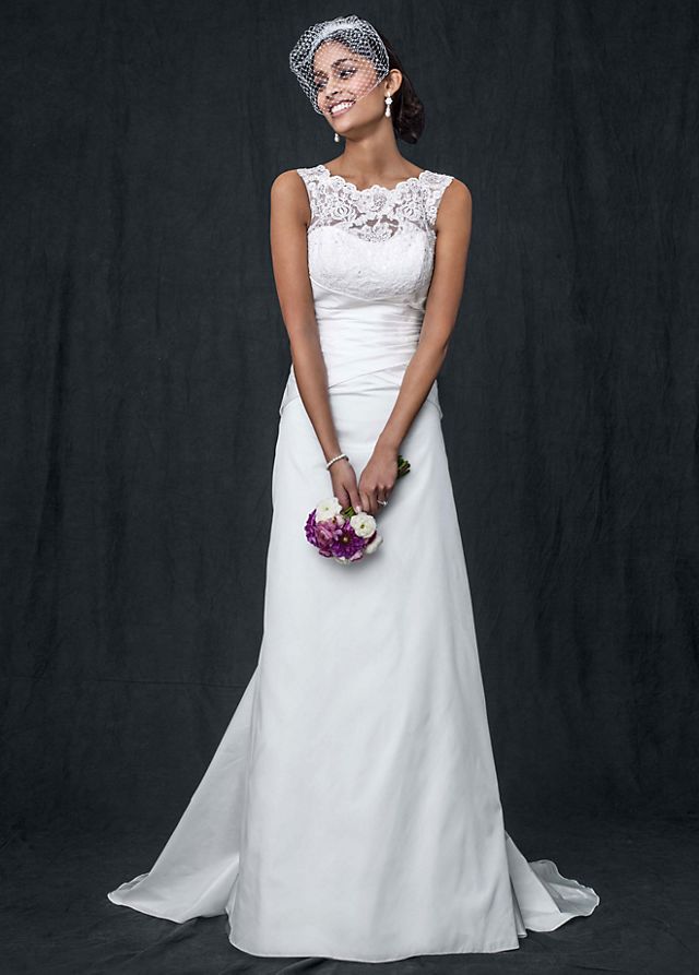 Taffeta Wedding Dress with Illusion Lace Neckline Image 1