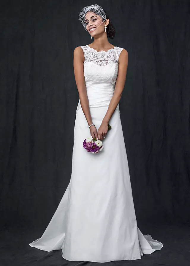 Taffeta Wedding Dress with Illusion Lace Neckline Image